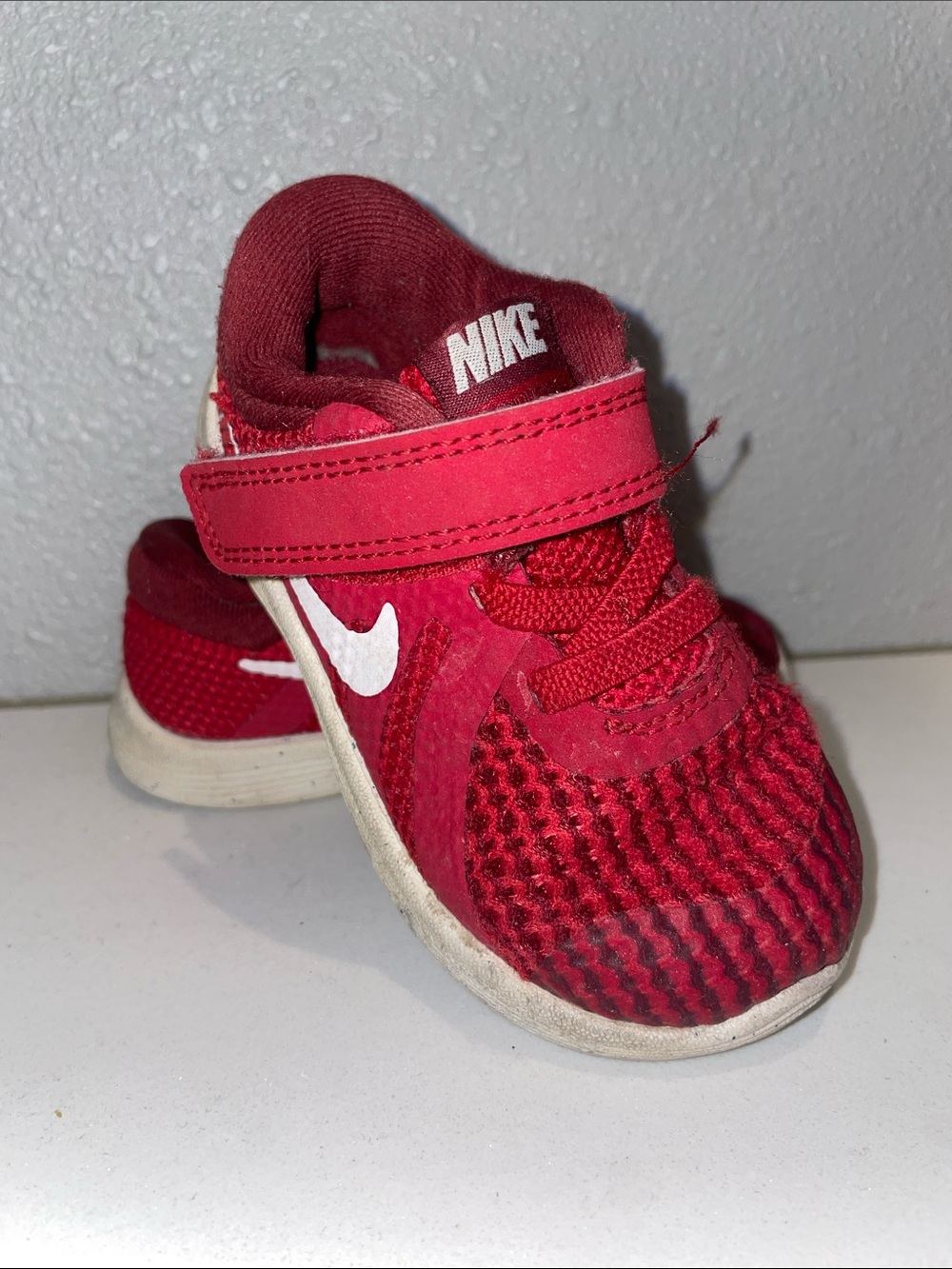 Nike Kids Red and White Velcro Athletic Sneakers